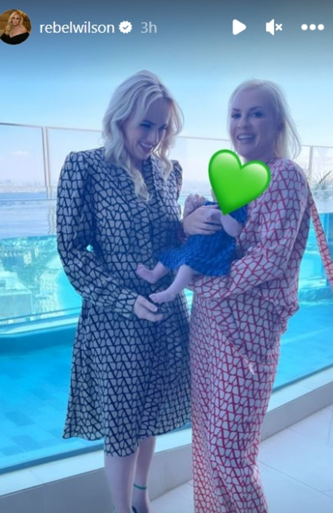 Rebel Wilson shared a family photo of her partner Ramona Agruma and daughter Royce Lillian as guests of the new Atlantis The Royal Hotel in Dubai. Picture: Instagram