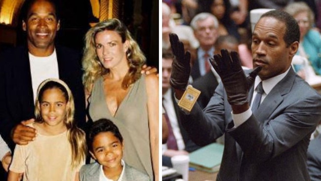 OJ Simpson with Nicole Brown Simpson and during the murder trial. Photos: Supplied/AFP