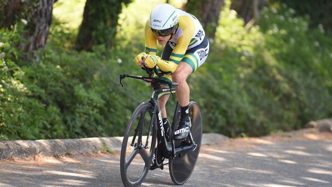 Rohan Dennis powers along for BMC at the Tour de France. He’s now out of the tour, as he prepares for the Olympics. Picture: Stefano Sirotti