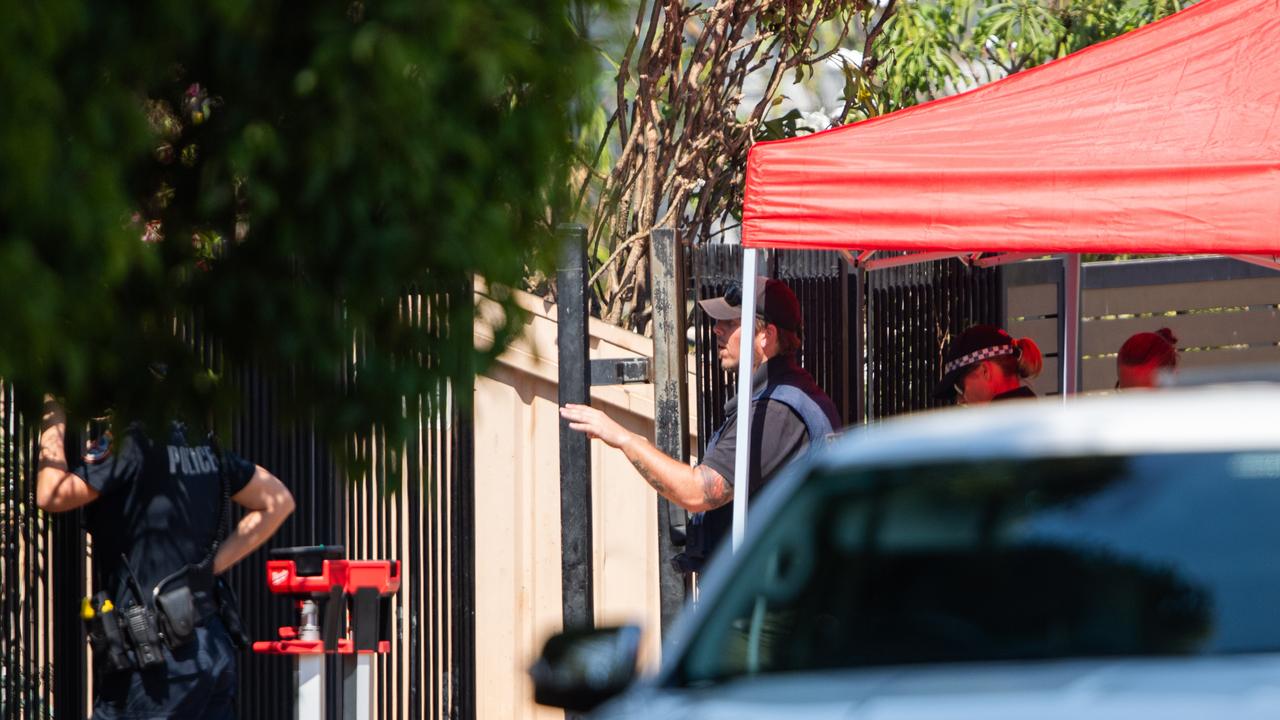 Police officers on the scene in Gardenia Street on Tuesday. Picture: Pema Tamang Pakhrin