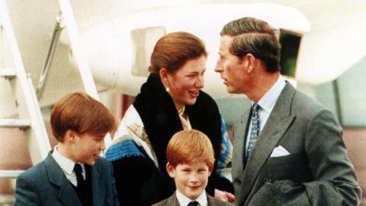 Prince Charles with sons Prince William, Harry and 'Tiggy' Legge-Bourke in 1994. Picture: Supplied.