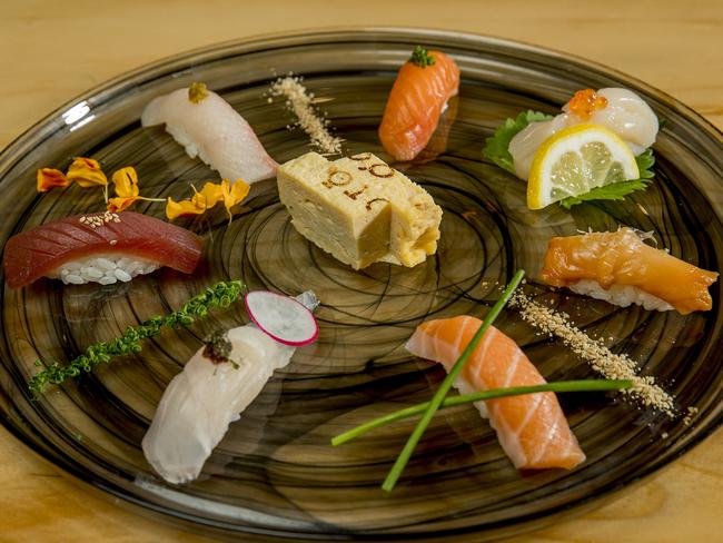 New Japanese restaurant Goto’s nigiri platter. Raw seafood plays a huge role in this authentic eatery. Picture: Jerad Williams