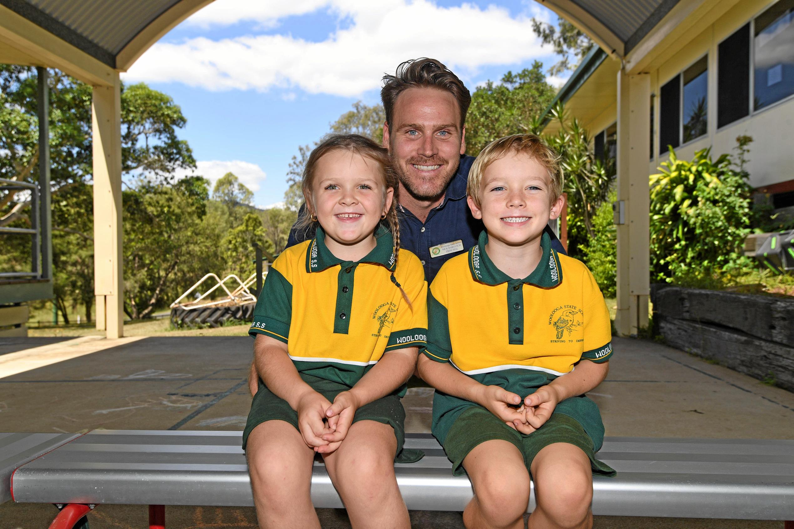Woolooga State School- Teacher Mr Nicholas Dargusch Skyla Neilsen and Charles Neilsen (cousins). Picture: Troy Jegers