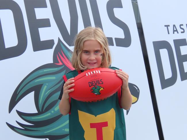 Ira Stretton, five, at the Devils clinic in Launceston on Tuesday. Picture: Jon Tuxworth