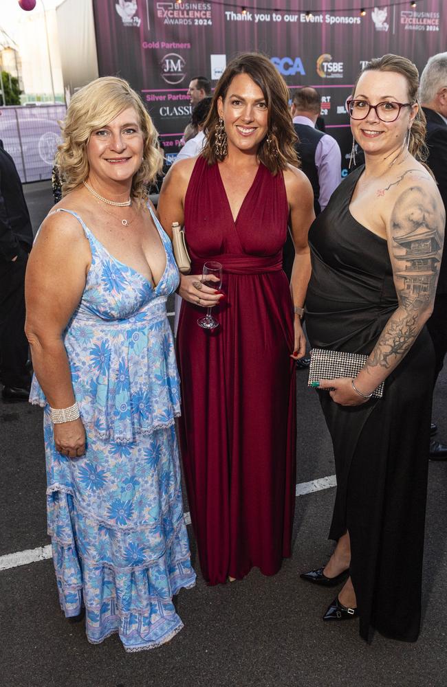 Representing People First Bank are (from left) Philippa Garmany, Melissa Martin and Jennyfer Rowley at Little Pig Consulting Business Excellence Awards at Rumours International, Saturday, October 19, 2024. Picture: Kevin Farmer