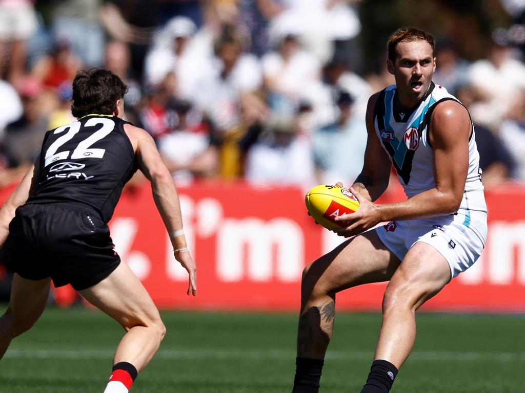 Jeremy Finlayson looked at home in Port Adelaide’s defence against the Saints.