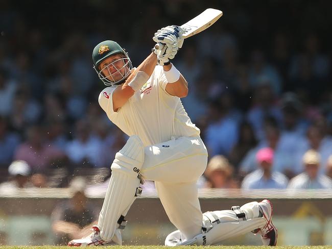 SYDNEY, AUSTRALIA — JANUARY 09: Shane Watson of Australia plays a stroke on the leg side during day four of the Fourth Test match between Australia and India at Sydney Cricket Ground on January 9, 2015 in Sydney, Australia. (Photo by Brendon Thorne/Getty Images)