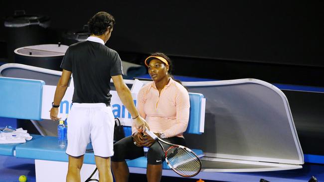 Patrick Mouratoglou with Serena Williams at the Australian Open. Picture: Colleen Petch.