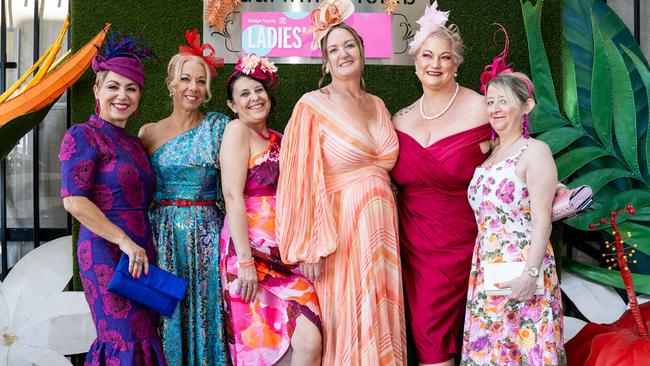 Vera Dukic, Jo Norton, Sara Braines-Mead, Michelle Ivers , Emma Brown and Jacqui Lally at the 2023 Darwin Cup Carnival Ladies Day. Picture: Pema Tamang Pakhrin