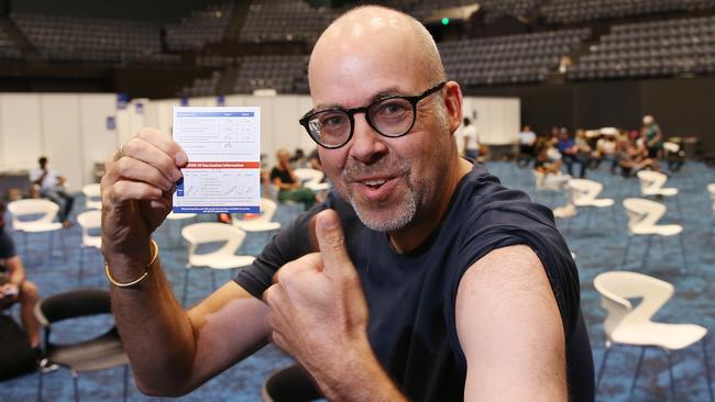 Tourism worker Marcus Brady was vaccinated against the Covid-19 coronavirus at the mass vaccination hub set up in the Cairns Convention Centre. Picture: Brendan Radke