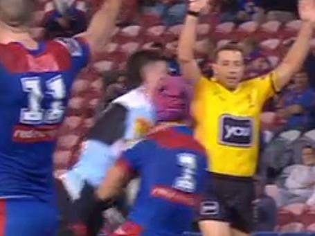 Cronulla half Chad Townsend was sent off against the Knights in Round 17 for a shoulder charge on Kalyn Ponga.