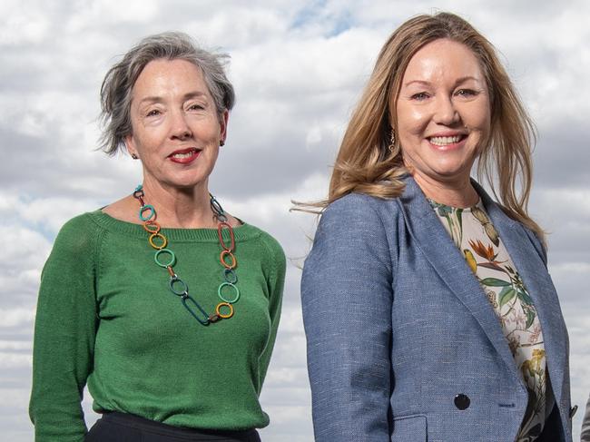 A cash stoush better library CEO Vanessa Schernickau, left, and Geelong council acting CEO Kaarina Phyland, right could see three libraries closed. Picture: Brad Fleet