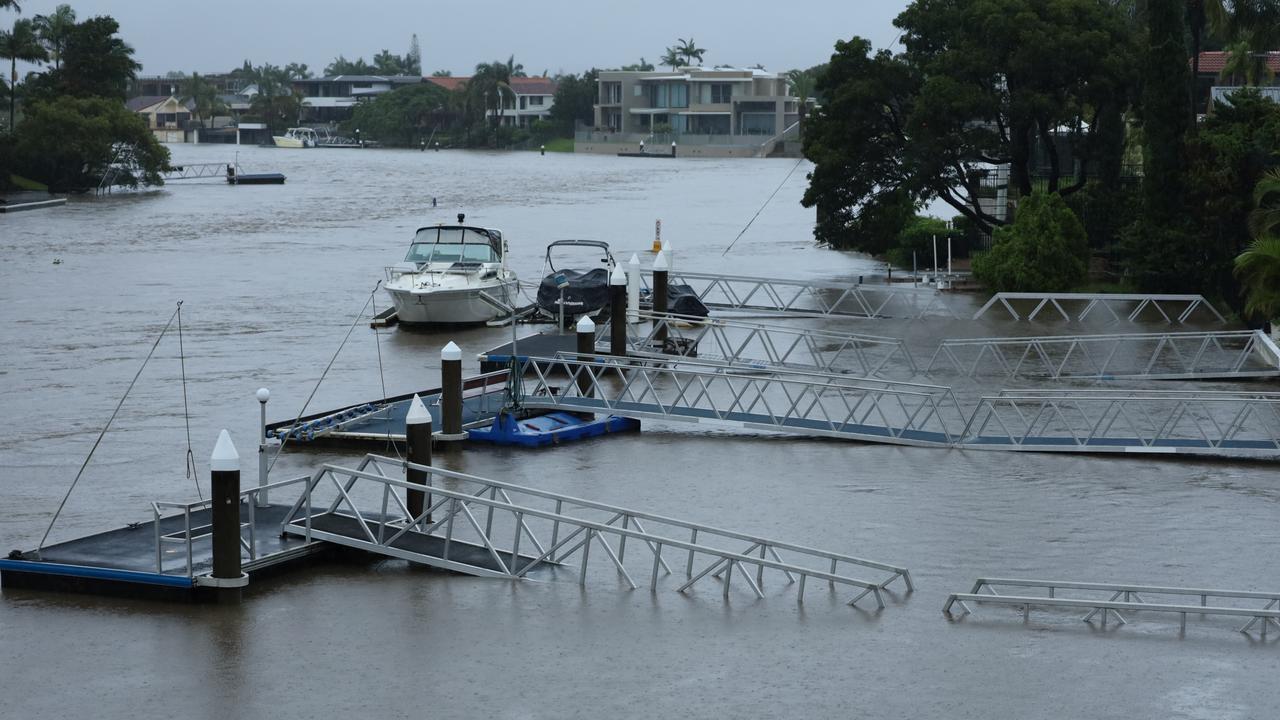 Canal homes were inundated by flood waters at Bundall. Picture: Navarone Farrell