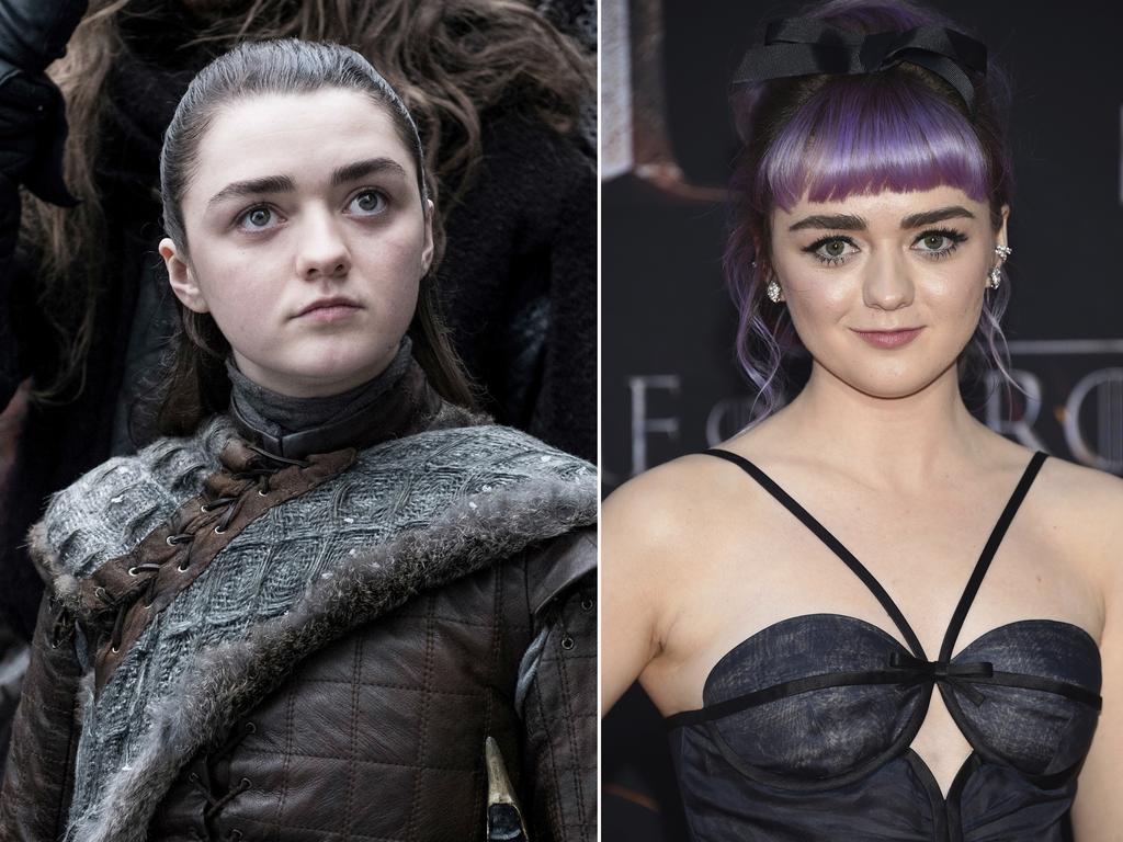 Arya Stark portrayed by Maisie Williams. In real life, Williams has some benign hobbies compared to her talents on GoT. Picture: HBO and AP