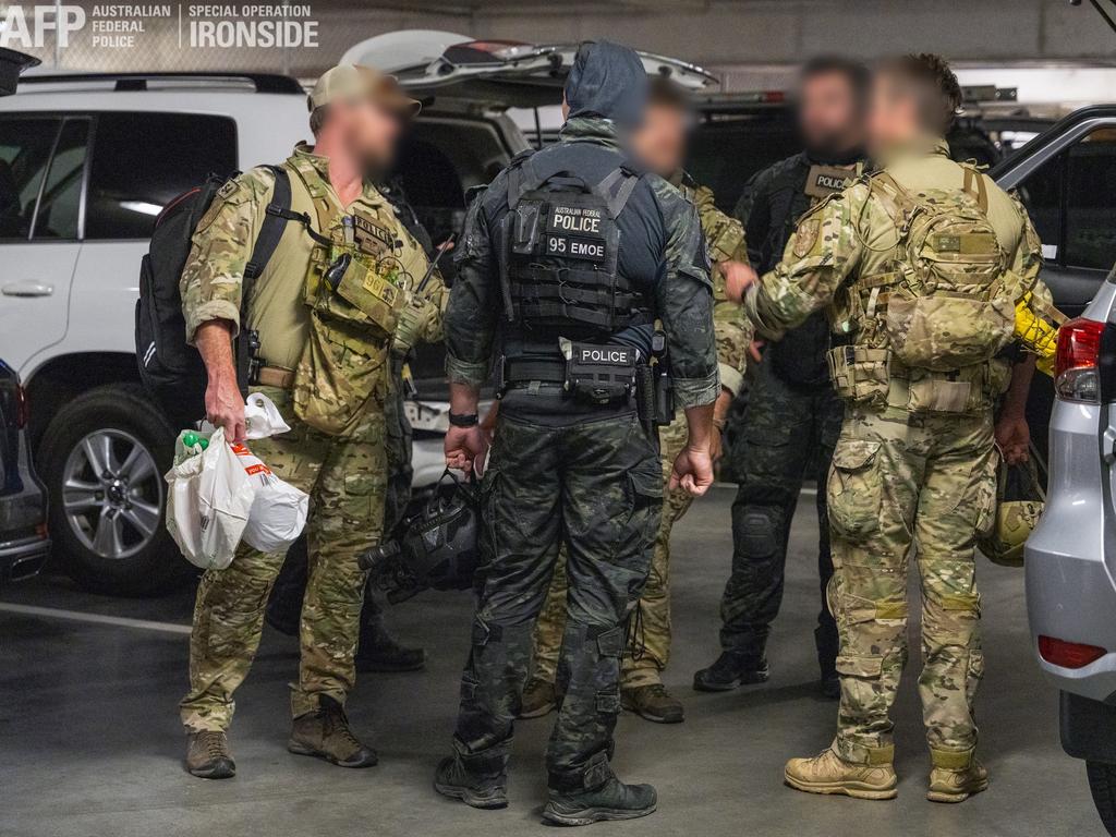 Police get ready for an Operation Ironside raid. Picture: AFP