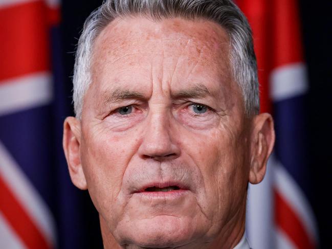 MELBOURNE, AUSTRALIA.NewsWire Photos. MAY 06, 2025. VictoriaÃ¢â¬â¢s new Police Chief Commissioner Mike Bush fronts the media with Premier Jacinta Allan and Minister for Police Anthony Carbines. Picture: NewsWire/Ian Currie