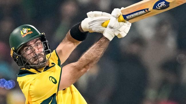 Australia's Glenn Maxwell plays a shot during the ICC Champions Trophy one-day international (ODI) cricket match between Australia and England at the Gaddafi Stadium in Lahore on February 22, 2025. (Photo by Aamir QURESHI / AFP)