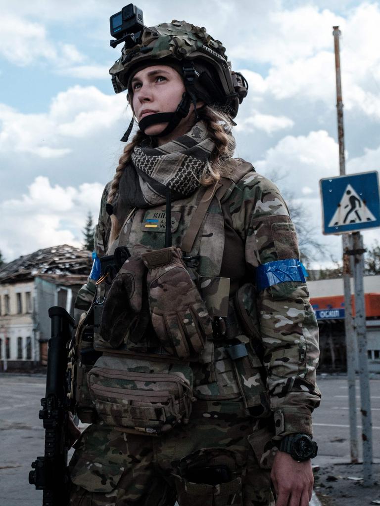 A Ukrainian soldier looks on during a patrol in the frontline city of Kupiansk, Kharkiv region. Picture: Yasuyoshi Chiba/AFP