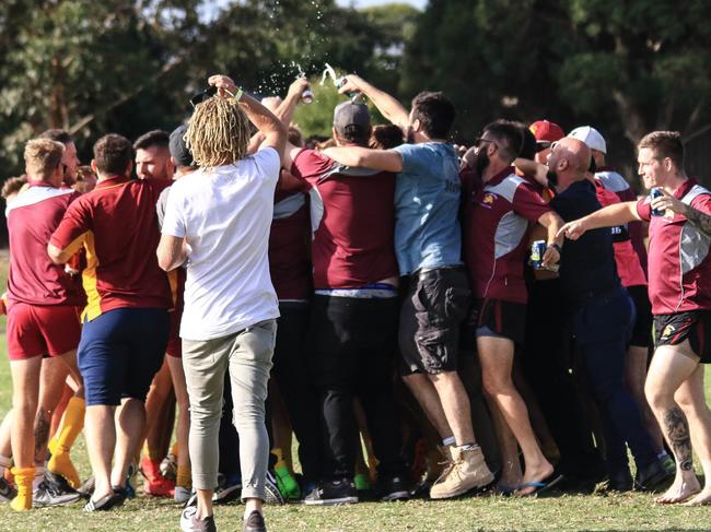 Nunawading celebrates on the final siren. Picture: Davis Harrigan