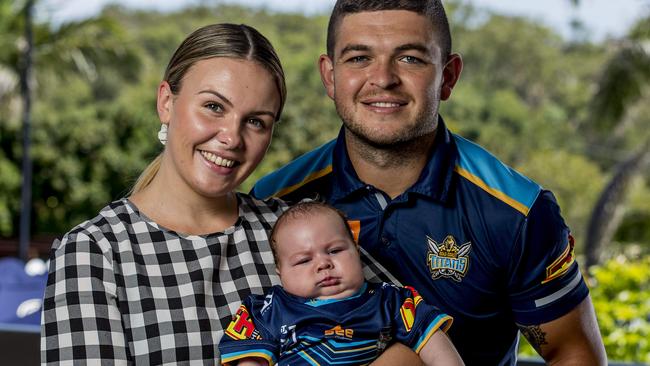 Ash Taylor with his partner Montana and their baby Oscar. Picture: Jerad Williams