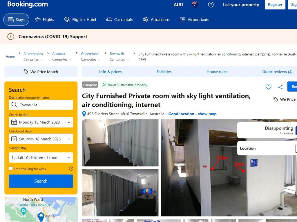 Booking.com listing for the short term accommodation facility at 493 Flinders St. Picture: Booking.com.