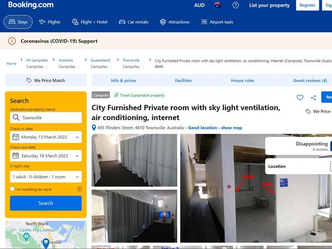 Booking.com listing for the short term accommodation facility at 493 Flinders St. Picture: Booking.com.