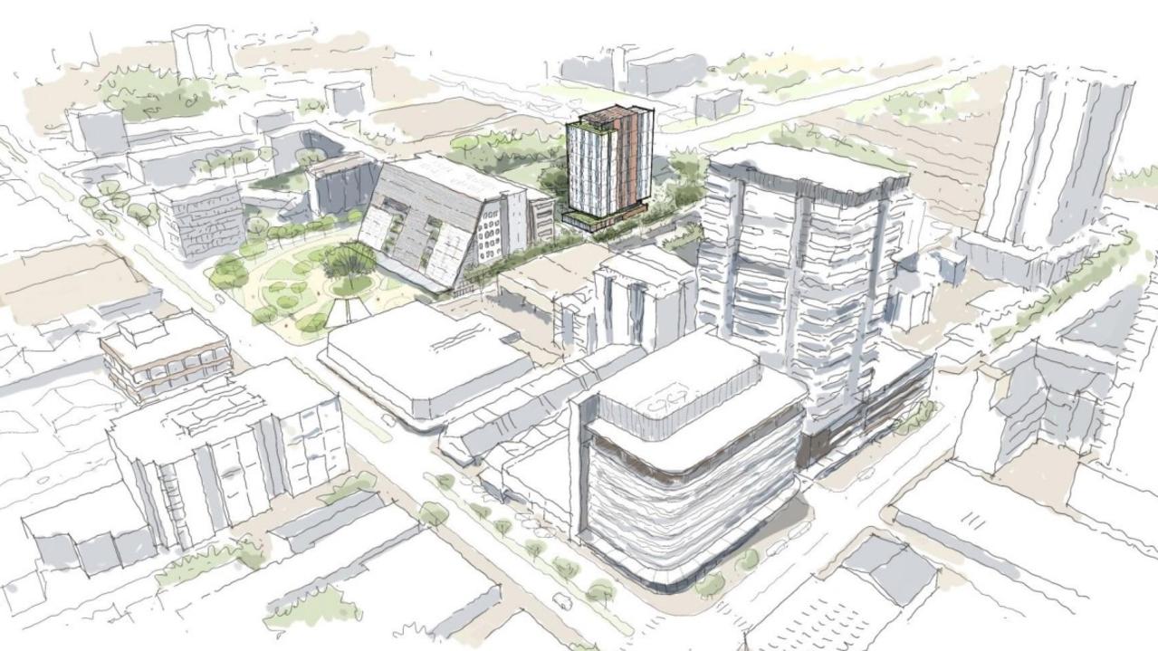 Artist's impression of the Woods St student accommodation building for Charles Darwin University.