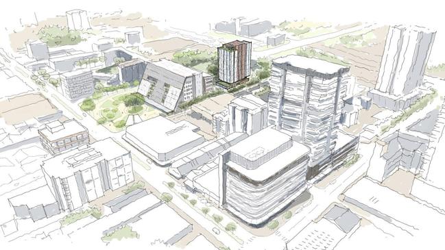 Artist's impression of the Woods St student accommodation building for Charles Darwin University.