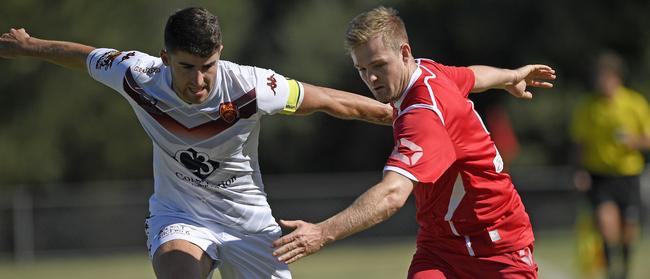 FC Bulleen Lions’ Eli Luttmer (left) Picture: Andy Brownbill