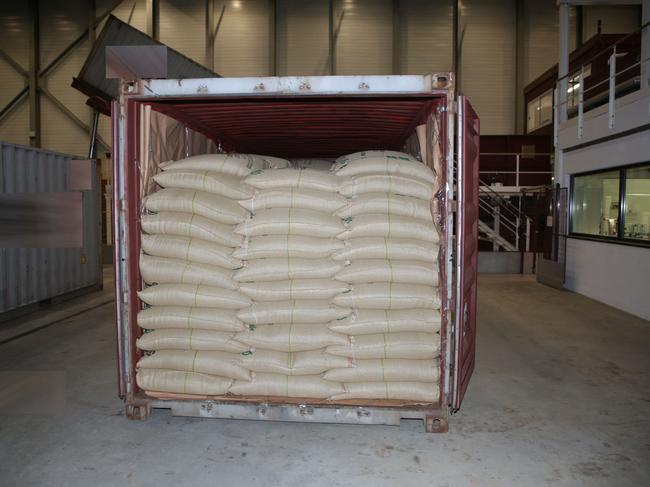 One of the five containers of a shipment of coffee beans delivered to a Nespresso plant in which more than 500kg of cocaine was found in Romont, Switzerland: Picture: Police CU FU/AFP