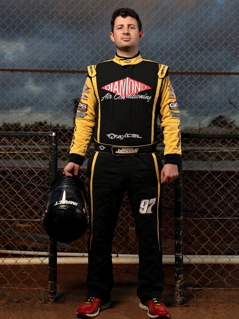 Speedcar driver Matt Jackson at the Sydney Speedway in Granville. Picture: Jonathan Ng