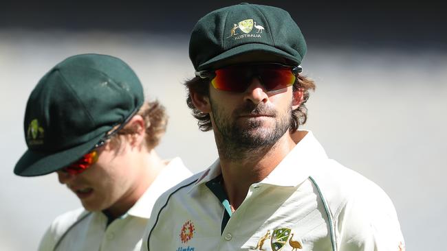 PERTH, AUSTRALIA - NOVEMBER 11: Will Pucovski and Joe Burns of Australia walk from the field at the tea break during the International Tour match between Australia A and Pakistan at Optus Stadium on November 11, 2019 in Perth, Australia. (Photo by Paul Kane/Getty Images)