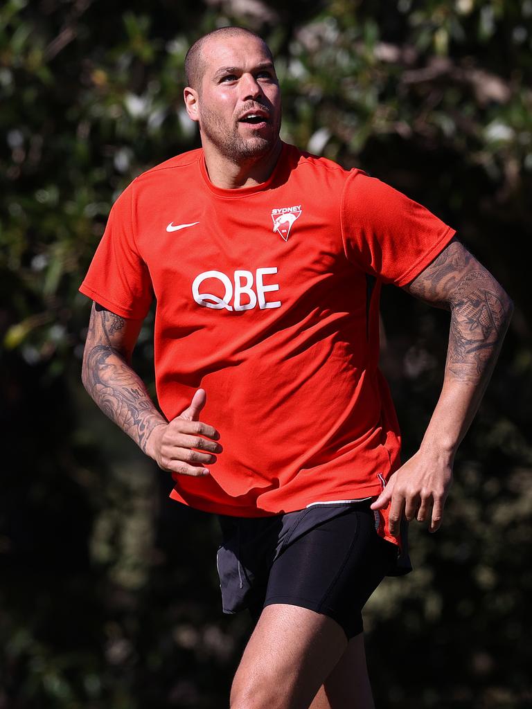 Lance Franklin at training at the Gold Coast resort this week. Picture: Michael Klein