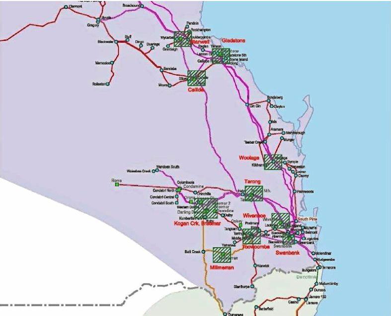 Map of prospective homes for nuclear power plants in Queensland, including Woolooga. Picture: Australia Nuclear Association