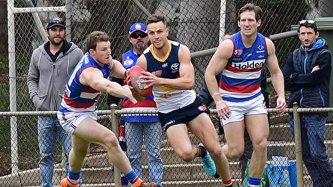 A sight for sore Crows eyes, Brodie Smith dashing from defence on Saturday. Picture: Tom Huntley