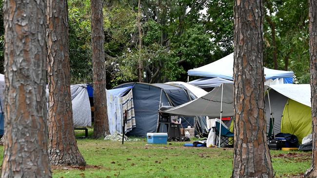 Tent city at McKillop Park at Rothwell Wednesday April 17, 2024. Picture, John Gass