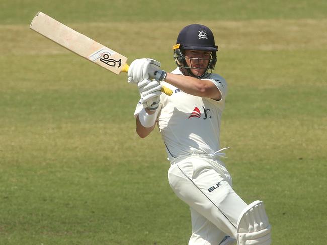 Victoria’s Marcus Harris on his way to scoring 174 against Queensland in the Sheffield Shield on Tuesday. Picture: AAP 