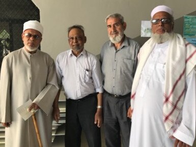 Hilay with former AFIC president Abbas Ahmad, AFIC vice president Jamal El-Kholed, and Queensland Imam Abdul Taub Raza after he was named Grand Mufti. Picture: Supplied.