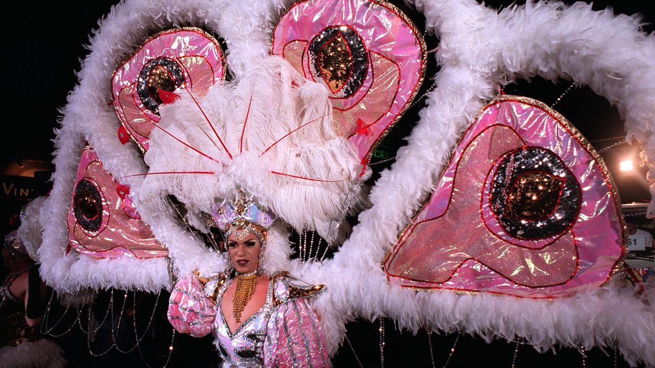 Fabulous feathers on display in the 1996 Sydney Mardi Gras parade. Picture: Nathan Edwards