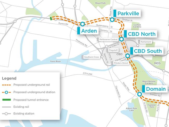 Rail project map showing five new stations.