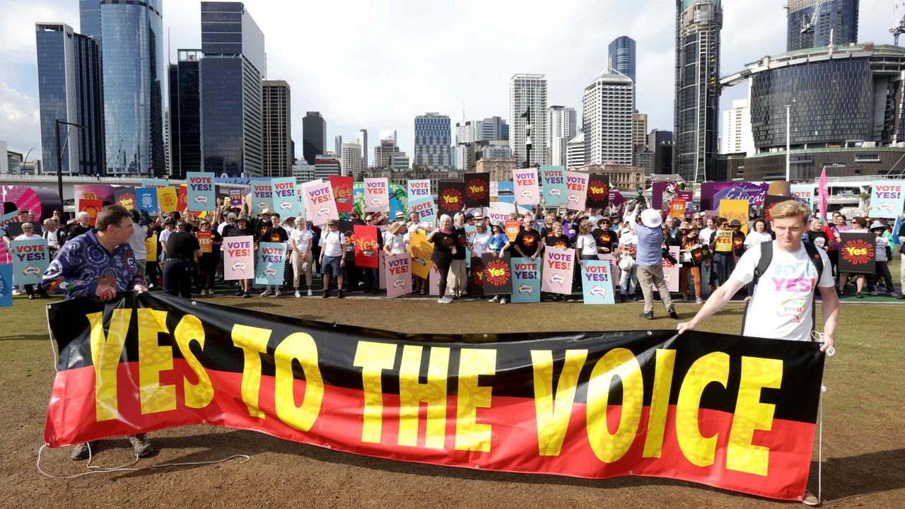 Yes Voice campaign supporters in Melbourne on Wednesday.