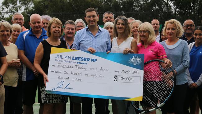 Federal Liberal Member for Berowra Julian Leeser has announced a $184,000 grant for Eastwood-Thornleigh District Tennis Association.