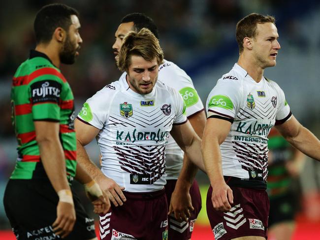 Manly's Kieran Foran after knocking a ball on during the 2015 Round 16 South Sydney v Manly game at ANZ Stadium / Picture: Brett Costello (There is no suggestion that anyone in this photograph is involved with match fixing)