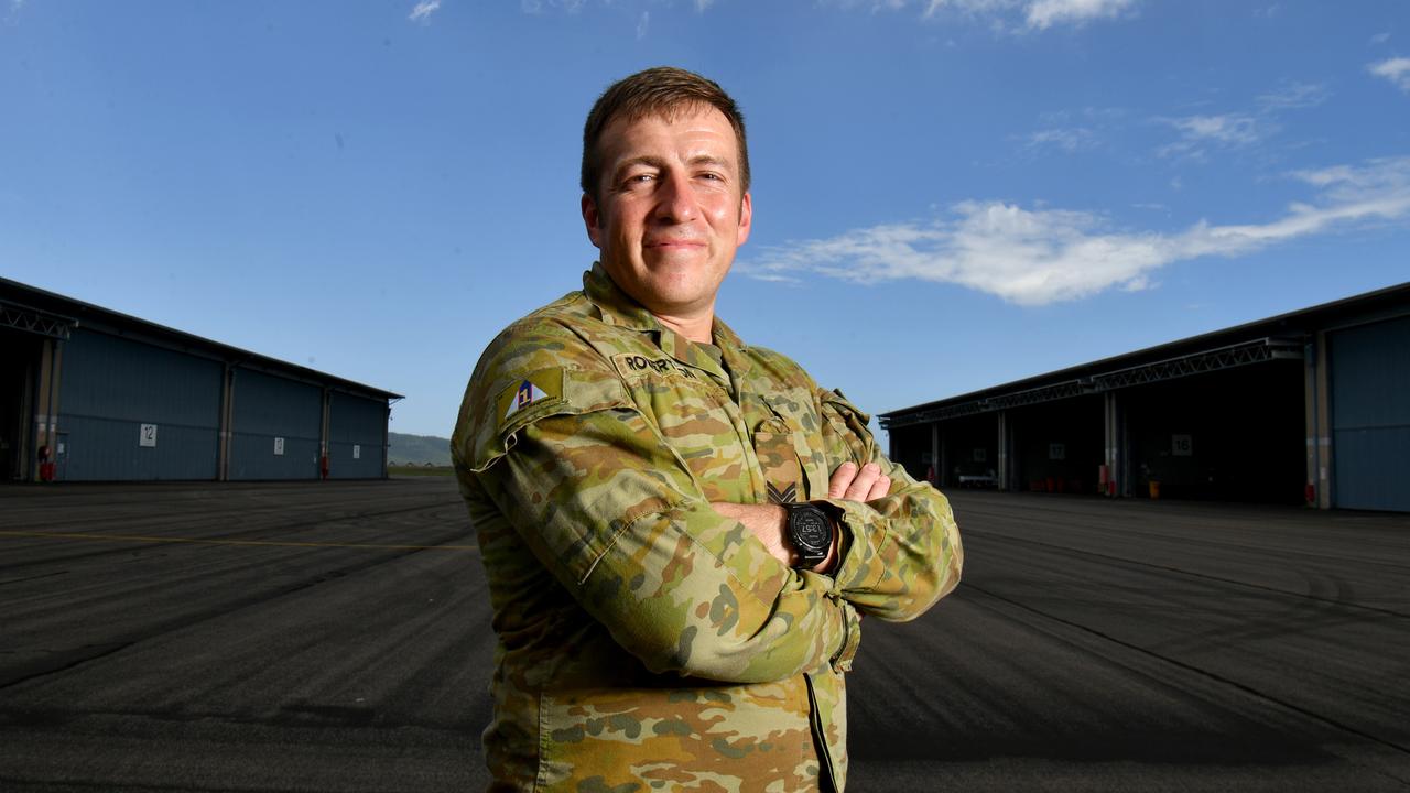 Sergeant Aaron Robertson from 1st Aviation Regiment, is one of the first soldiers from his unit to relocate from Darwin to Townsville. Picture: Evan Morgan