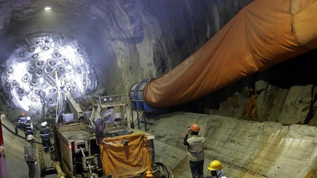 Workers in a tunnel of the Coca Codo Sinclair hydroelectric project in El Chaco, Ecuador, in 2015. Picture: Xinhua