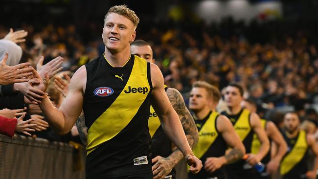 Josh Caddy and the Tigers thank their fans. Picture: Getty Images