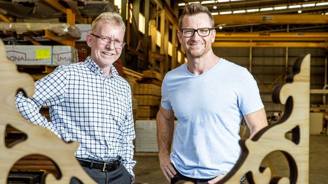 Owners of Finlayson Timber and Hardware, Skene and Michael Finlayson, at their warehouse and distribution centre in Carole Park. Picture: Richard Walker