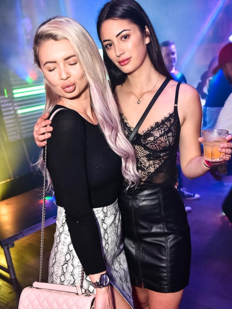 Zoe Jane Bickerdike and Hannah Chambers at Shooters Nightclub on Friday.