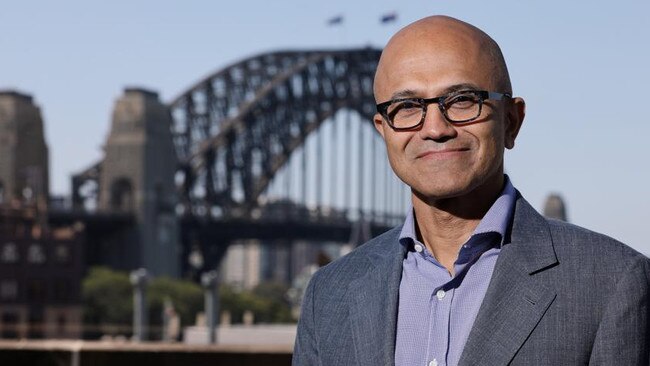 Microsoft, headed by CEO Satya Nadella, has become a vocal supporter of the proposed news code in Australia. Picture: Mark Nolan/Getty Images for Microsoft