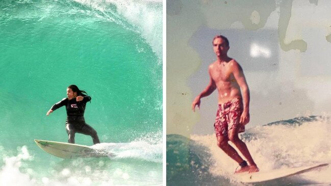 Hanabeth Luke and Marc Gajardo catching waves. Pictures: Supplied